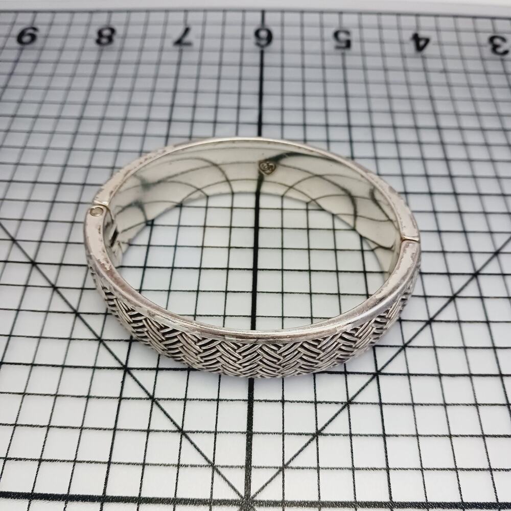 Bracelet Cuff Brighton Classic Basketweave Hinged Silver Tone Bangle Designer